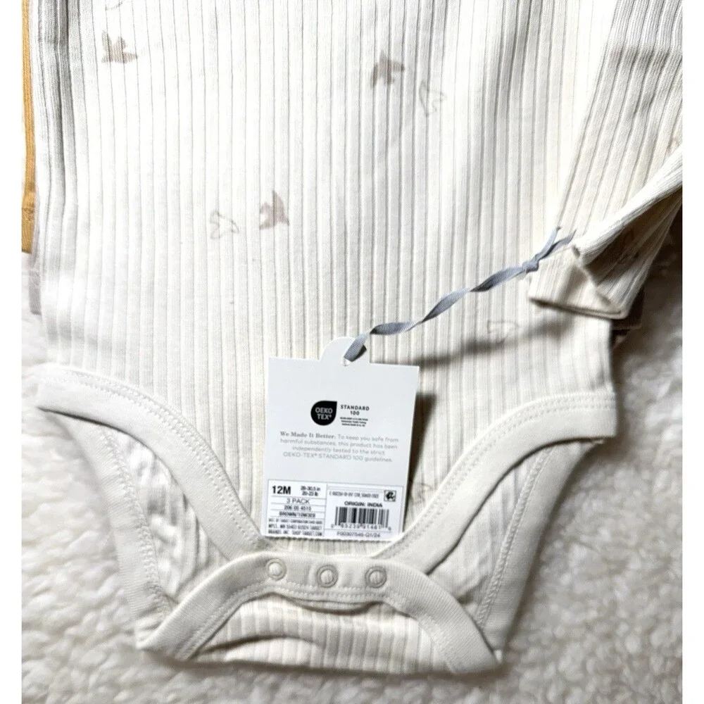 Cloud Island Baby Neutral 12 Months Long Sleeve Bodysuit 3pc Set Fall Colors NWT